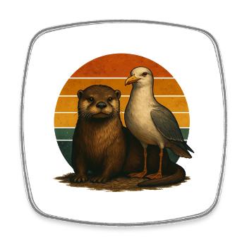 Otter, mouettes, amoureux rétro des animaux - Magnet carré - blanc - Devant