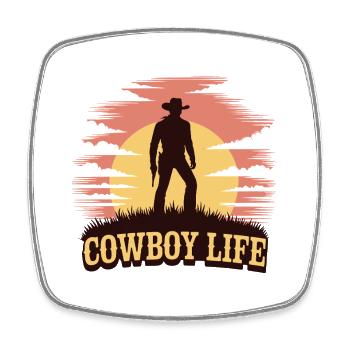 Cowboy-Leben Sonnenuntergangs-Silhouette - Viereckiger Kühlschrankmagnet - Weiß - Vorne