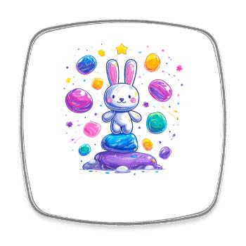 Un lapin joyeux sur des œufs colorés - Magnet carré - blanc - Devant