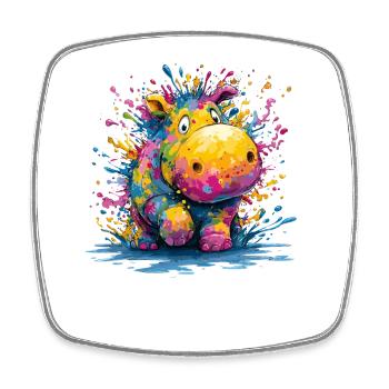 Bunter Tropfenhippo Design - Viereckiger Kühlschrankmagnet - Weiß - Vorne