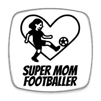 Super Maman Footballeuse – Heart Design - Magnet carré - blanc - Devant