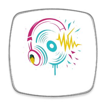 Neon Headphones Vinyl, Techno Rave Sound - Square fridge magnet - white - Front