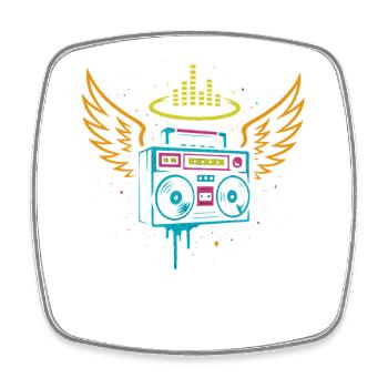Neon Boombox Engel, Street Music Vibes - Viereckiger Kühlschrankmagnet - Weiß - Vorne