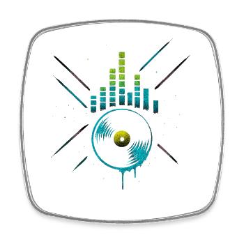 Neon Vinyl Equalizer, Club Techno Beats - Square fridge magnet - white - Front