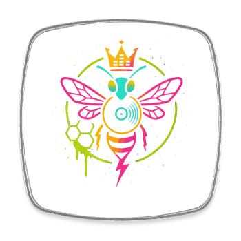 Neon Queen Bee, Electro Hive Beats - Viereckiger Kühlschrankmagnet - Weiß - Vorne