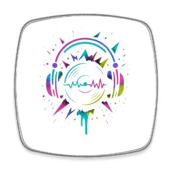 Casque néon, vinyle, son techno rave - Magnet carré - blanc - Devant