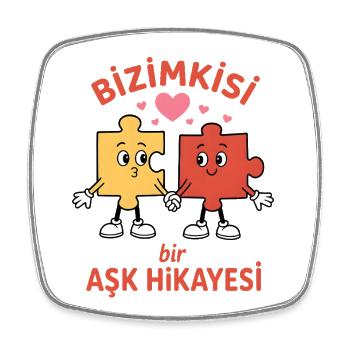 Bizimkisi Puzzle Love Story - Türk Liebe Design - Viereckiger Kühlschrankmagnet - Weiß - Vorne