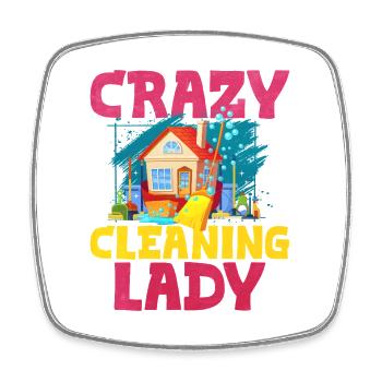 Crazy Cleaning Lady - Square fridge magnet - white - Front