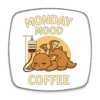 Müder Drache Montag & Kaffee - Viereckiger Kühlschrankmagnet - Weiß - Vorne