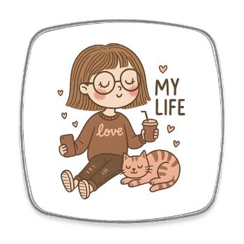 Cozy Girl & Cat – My Life Design - Square fridge magnet - white - Front