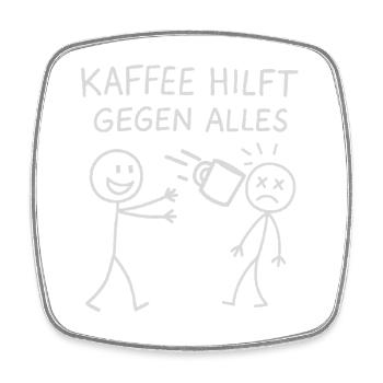 Kaffee hilft gegen alles Strichmännchen - Viereckiger Kühlschrankmagnet - Weiß - Vorne