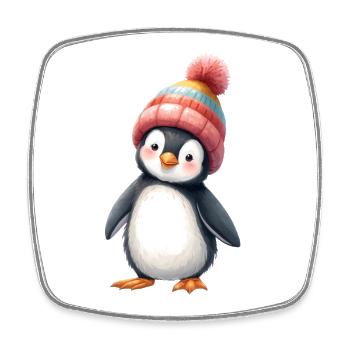 Penguin with colorful winter hat - Square fridge magnet - white - Front