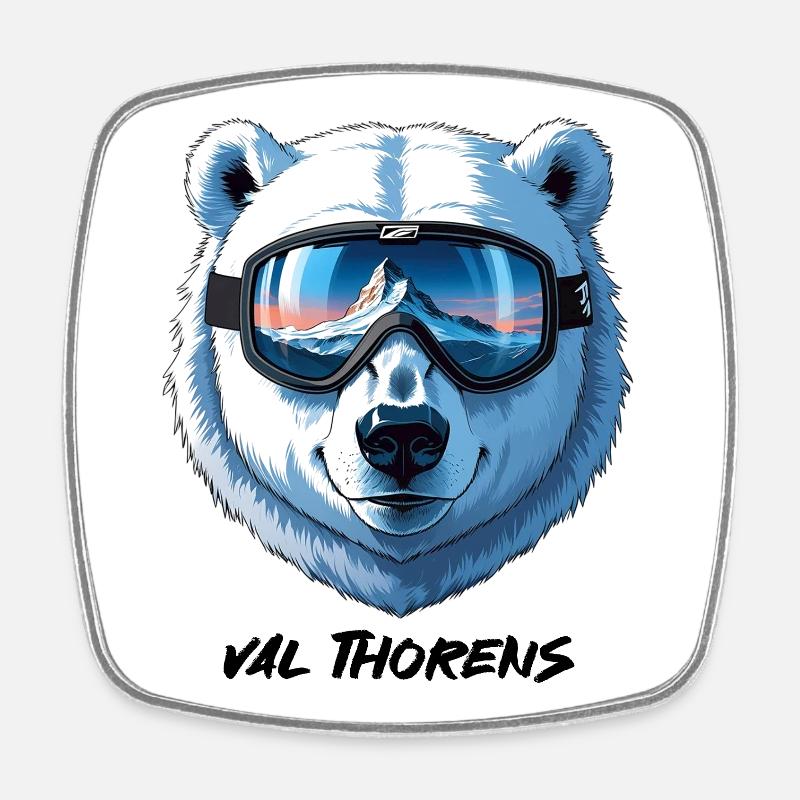 Cadeau Val Thorens Souvenir Ski 3 Vallées - Magnet carré - blanc