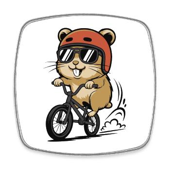 Hamster cyclist with helmet and sunglasses - Square fridge magnet - white - Front