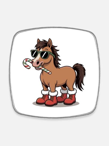 Cheval d’hiver dans le style canne d’orge - Magnet carré - blanc