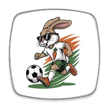 Le lapin de carotte dans le style du football - Magnet carré - blanc - Devant
