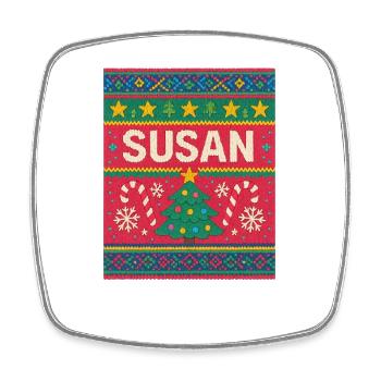 Susan Christmas Knit Art - Viereckiger Kühlschrankmagnet - Weiß - Vorne