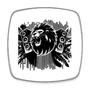 Lion with Speakers – Music & Bass Power Design - Square fridge magnet - white - Front