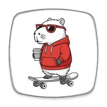 Capybara Lunettes de soleil Skateur rongeur Skateboard - Magnet carré - blanc - Devant