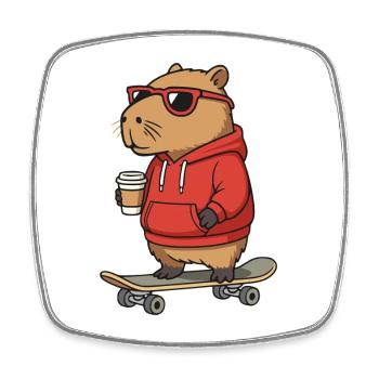 Capybara Lunettes de soleil Skateur rongeur Skateboard - Magnet carré - blanc - Devant