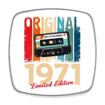 54th Birthday Cassette December 1971 - Square fridge magnet - white - Front