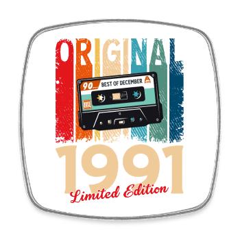 34th Birthday Cassette December 1991 - Square fridge magnet - white - Front