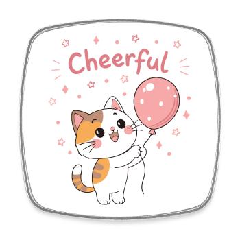 Chaton Ballon Rose Joyeux - Magnet carré - blanc - Devant