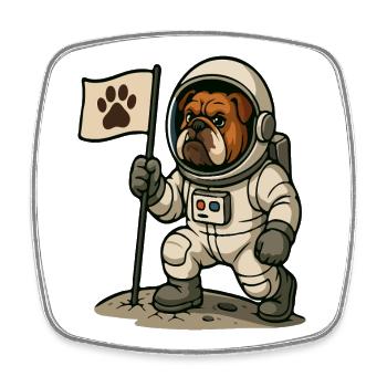 Un Bouledogue Astronaute tenant un drapeau d’empreinte de patte - Magnet carré - blanc - Devant