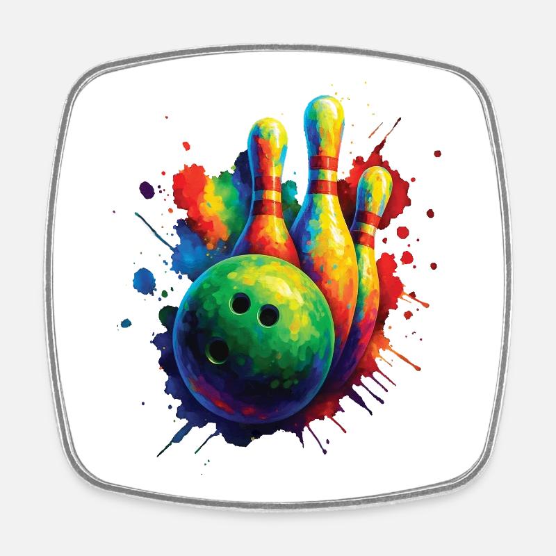 Bowling Color Splash Art – Ball and Bowling Design - Square fridge magnet - white