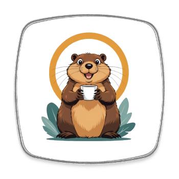 Beaver Coffee Magic in a Circle - Square fridge magnet - white - Front