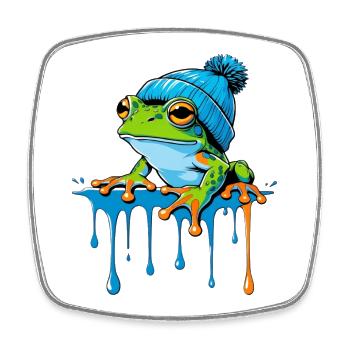 Frosch mit blauer Beanie - Viereckiger Kühlschrankmagnet - Weiß - Vorne