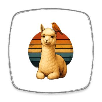Alpaka Vogel Retro Tierfreunde - Viereckiger Kühlschrankmagnet - Weiß - Vorne