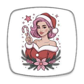 Madame Noël Bonbon, T-shirt de Noël, mignon - Magnet carré - blanc - Devant