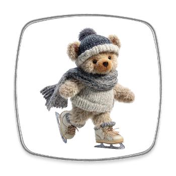 Teddy patiné sur glace avec écharpe et chapeau - Magnet carré - blanc - Devant