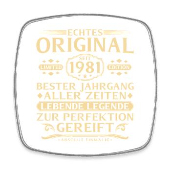 45. Geburtstag Echtes Original seit 1981 - Viereckiger Kühlschrankmagnet - Weiß - Vorne