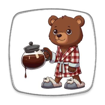 Funny Bear Coffee Lover in Plaid Robe - Square fridge magnet - white - Front