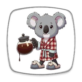 Funny Koala Coffee Lover Cozy Bathrobe - Square fridge magnet - white - Front