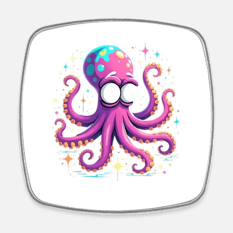 Neon Oktopus Farbexplosion - Viereckiger Kühlschrankmagnet - Weiß