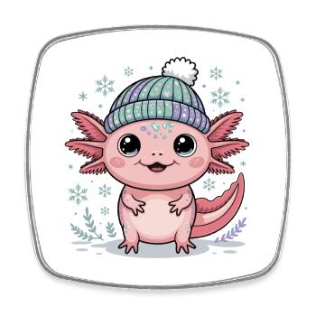 Axolotl avec un chapeau tricoté - Magnet carré - blanc - Devant