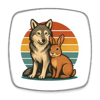 Wolf und Hase - Viereckiger Kühlschrankmagnet - Weiß - Vorne