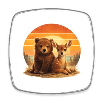 Bär und Reh Retro Tierfreunde - Viereckiger Kühlschrankmagnet - Weiß - Vorne