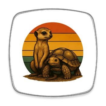 Erdmännchen Schildkröte Retro Tierfreunde - Viereckiger Kühlschrankmagnet - Weiß - Vorne