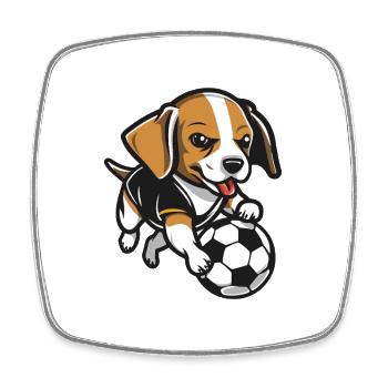 Beagle mit Fußballball - Viereckiger Kühlschrankmagnet - Weiß - Vorne