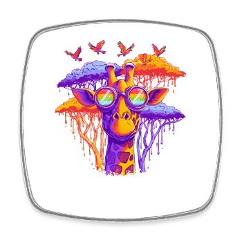Fantasie Giraffe mit Regenbogenbrille - Viereckiger Kühlschrankmagnet - Weiß - Vorne