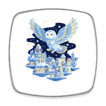 Vol de hibou au-dessus de la ville la nuit - Magnet carré - blanc - Devant