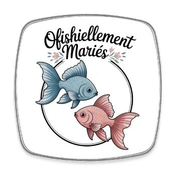 Ofishiellement Married Humor Peach Wedding Couple - Square fridge magnet - white - Front