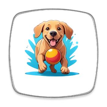 Dessin animé Chien joyeux avec balle - Magnet carré - blanc - Devant