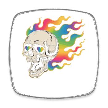 Psychedelischer Totenkopf im Feuerdesign - Viereckiger Kühlschrankmagnet - Weiß - Vorne