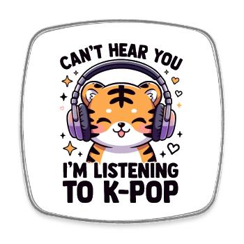 Kawaii K-Pop Tiger with Headphones - Square fridge magnet - white - Front