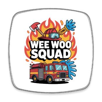 Wee Woo Squad Fire Truck Firefighter - Square fridge magnet - white - Front